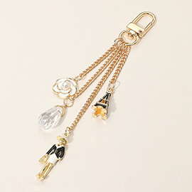 SECRET BOX_Pearl Enamel Flower Eiffel Towel Lady Stone  Charm Drop Chain Bag Charm / Keychain