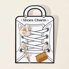 3PCS - Flower Pearl Handbag Ballerina Shoe Deco Charm Pin Set