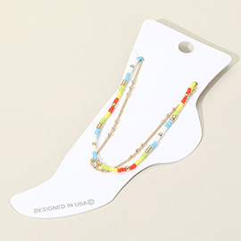 Seed Beaded Dainty Chain Layered Anklet
