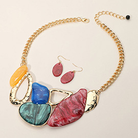 Abstract Celluloid Acetate Plate Pointed Statement Necklace