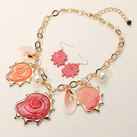 Resin Shell Pearl Charm Station Statement Necklace