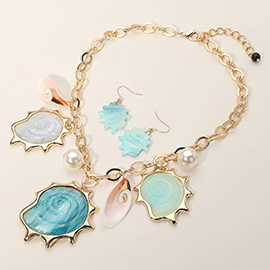 Resin Shell Pearl Charm Station Statement Necklace