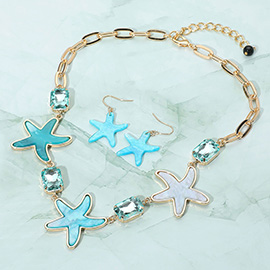 Glittered Resin Starfish Stone Cluster Link Statement Necklace