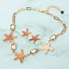 Glittered Resin Starfish Stone Cluster Link Statement Necklace