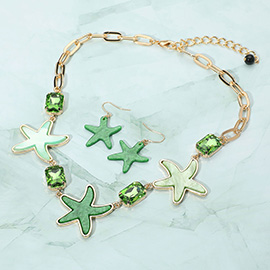 Glittered Resin Starfish Stone Cluster Link Statement Necklace