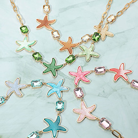 Glittered Resin Starfish Stone Cluster Link Statement Necklace