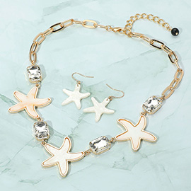 Glittered Resin Starfish Stone Cluster Link Statement Necklace