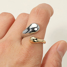Abstract Two Tone Metal Open Wrap Adjustable Ring