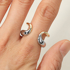 Two Tone Metal Open Wrap Adjustable Ring