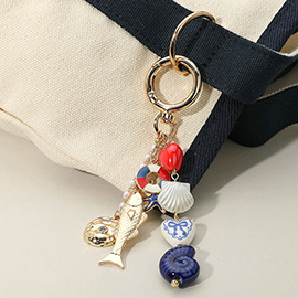 American USA Ceramic Spiral Shell Bow Heart Sea Shell Link Enamel Tube Starfish Fish Charm Drop Embellished Keychain / Bag Charm