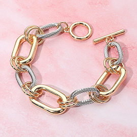 Chunky Two Tone Metal Chain Link Toggle Bracelet