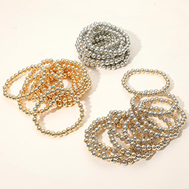 10PCS - Metal Ball Beaded Stretch Multi Layered Bracelets