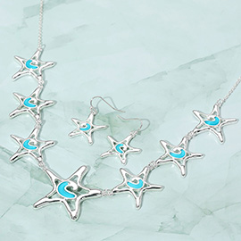 Sea Glass Metal Starfish Link Necklace