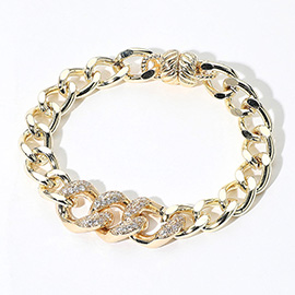 14K Gold Plated CZ Stone Paved Cuban Chain Magnetic Bracelet