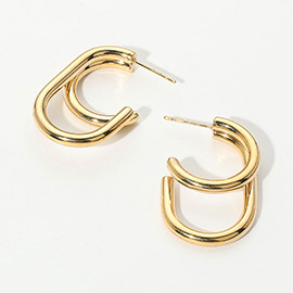 SECRET BOX_Stainless Steel Double Layered Oval Hoop Earrings