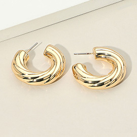 Chunky Metal Twisted Hoop Earrings