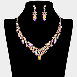 Marquise Stone Cluster Rhinestone Embellished Necklace