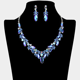 Marquise Stone Cluster Rhinestone Embellished Necklace