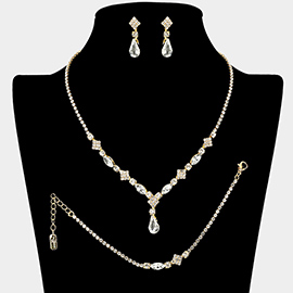 Teardrop Stone Cluster Accent Oval Square Stone Cluster Rhinestone Paved Jewelry Set