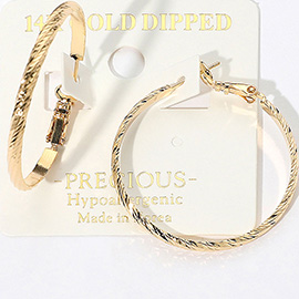 14K Gold Dipped Hypoallergenic Textured Hoop Earrings