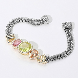 Square Oval Teardrop CZ Stone Bezel Accent Magnetic Bracelet