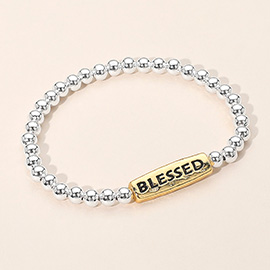 SECRET BOX_BLESSED Message Engraved Beaded Stretch Bracelet