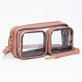 Dual Front Pocket Faux Leather Transparent Crossbody Bag