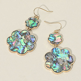 Abalone Double Flower Link Drop Dangle Earrings
