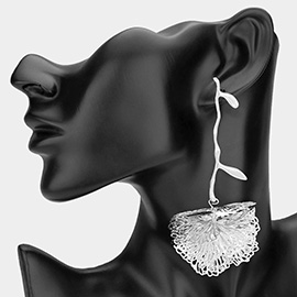 Artistic Metal Flower Stem Drop Statement Earrings