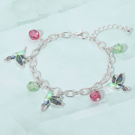 Enamel Bird Faceted Beads Charm Station Bracelet