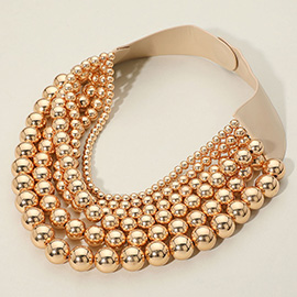 Chunky Metal Ball Beaded Multi Layered Faux Leather Magnetic Necklace