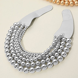 Chunky Metal Ball Beaded Multi Layered Faux Leather Magnetic Necklace