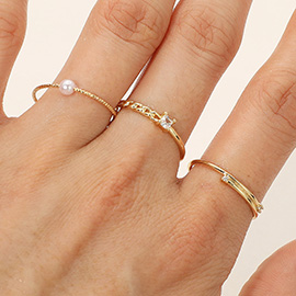 SECRET BOX_3PCS Genuine Gold Dipped Dainty Stackable Fashion Ring Set