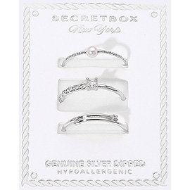 SECRET BOX_3PCS Genuine Silver Dipped Dainty Stackable Fashion Ring Set