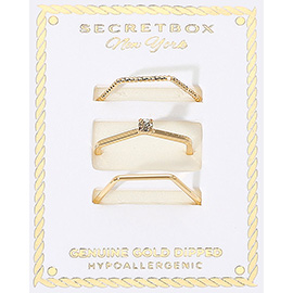 SECRET BOX_3PCS Genuine Gold Dipped Dainty Geometric Stackable Fashion Ring Set