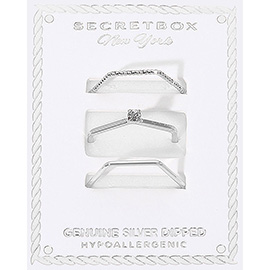 SECRET BOX_3PCS Genuine Silver Dipped Dainty Geometric Stackable Fashion Ring Set