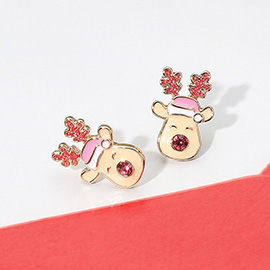 Enamel Christmas Reindeer Stud Earrings