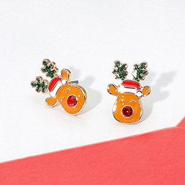 Enamel Christmas Reindeer Stud Earrings