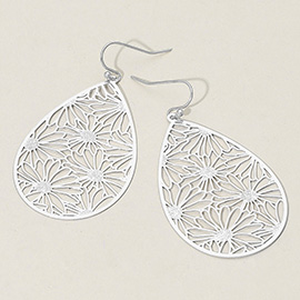 Metal Floral Cutout Teardrop Dangle Earrings