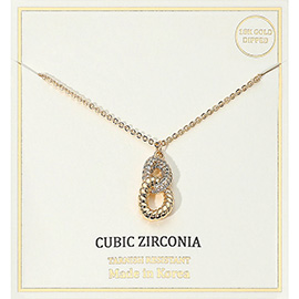 18K Gold Dipped Double Loop CZ Stone Pendant Necklace