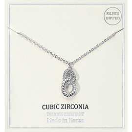 Silver Dipped Double Loop CZ Stone Pendant Necklace
