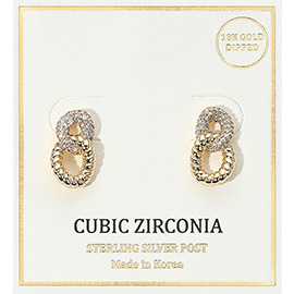 18K Gold Dipped Double Loop CZ Stone Accent Stud Earrings