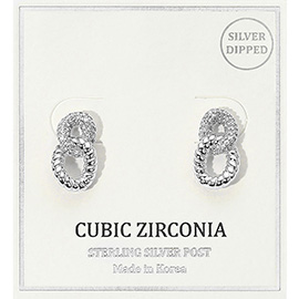 Silver Dipped Double Loop CZ Stone Accent Stud Earrings