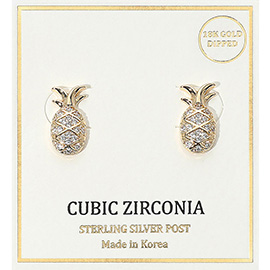 18K Gold Dipped CZ Stone Paved Pineapple Stud Earrings