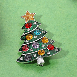 Multi Color Stone Accent Enamel Christmas Tree Pin Brooch