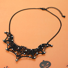 Rhinestone Accent Gothic Bat Wing Necklace