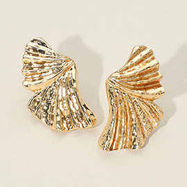 Textured Metal Fan Clip On Earrings