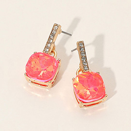 Cushion Square Stone Dangle Evening Earrings