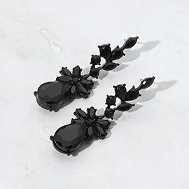 Floral Stone Teardrop Cluster Drop Evening Earrings
