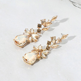 Floral Stone Teardrop Cluster Drop Evening Earrings